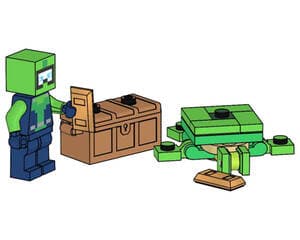 Diver with Turtle and Treasure Chest